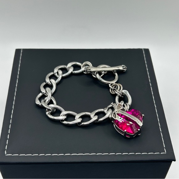 Juicy Couture Jewelry - SOLD - ♥️ Juicy Couture Silver & Hot Pink Bling Heart Charm Bracelet